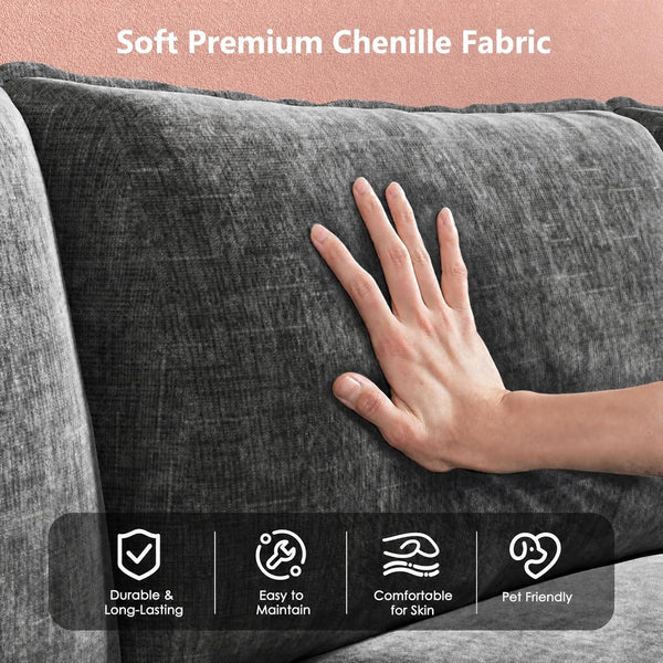 Modular Sectional Sofa 110.6" U-Shaped Modern Comfy Cloud Couch, 5-Seat Chenille Deep Seat Sofa with Throw Pillow & Movable Ottoman for Living Room, Bedroom and Apartment, Slate Gray7