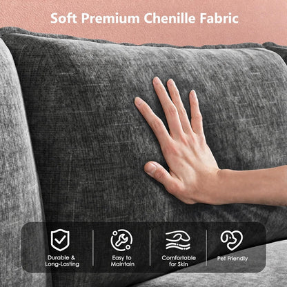 110.6" Modular Sectional Sofa, 5-Seat Chenille Couch with Deep Seat, Ottoman & Throw Pillows, U-Shaped Couch for Living Room, Grey4