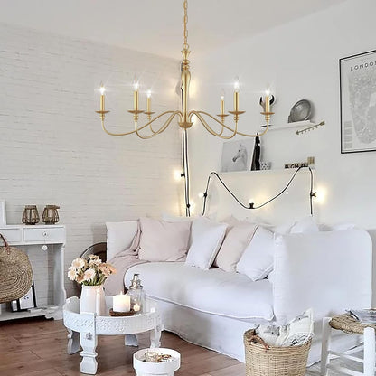 Farmhouse Chandelier 6-Light Gold Industrial Classic Candle Ceiling Rustic Pendant Lights Fixture for Dining Living Room Bedroom Kitchen Island Hanging Lighting6