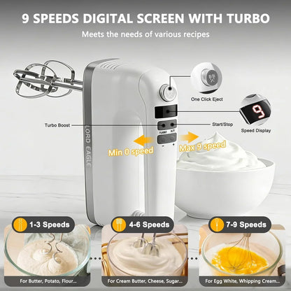 9-Speed Digital Hand Mixer Electric Handheld, 500W DC Motor | Kitchen Mixer for Cake Baking, Lightweight Egg Beaters with Stain-Resistant & Waterproof Storage Bag & 6 Accessories2
