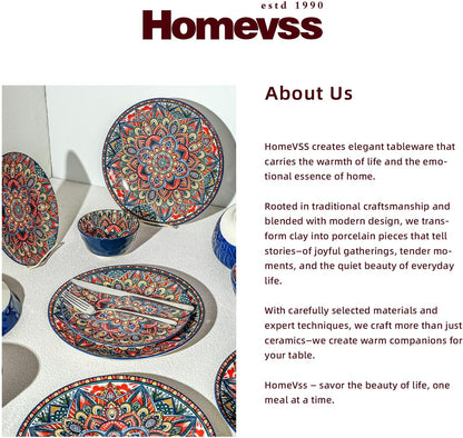 Homevss 20 Pieces Dinnerware Sets, Plates and Bowls Set, Porcelain Dishes Set for 4, Microwave and Dishwasher Safe, Scratch Resistant, Bohemian Style Dining Ware6