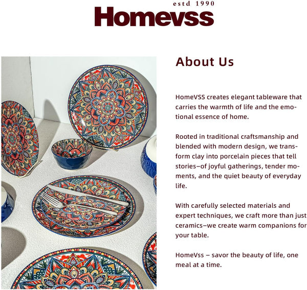 Homevss 20 Pieces Dinnerware Sets, Plates and Bowls Set, Porcelain Dishes Set for 4, Microwave and Dishwasher Safe, Scratch Resistant, Bohemian Style Dining Ware6