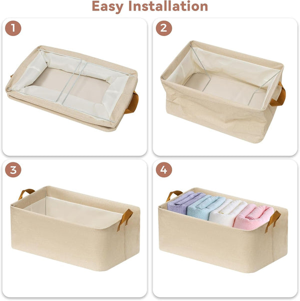 6 Pack Closet Cloth Storage Bins with Handles (Beige 15''L X 10.2''W X 8.2''H)3