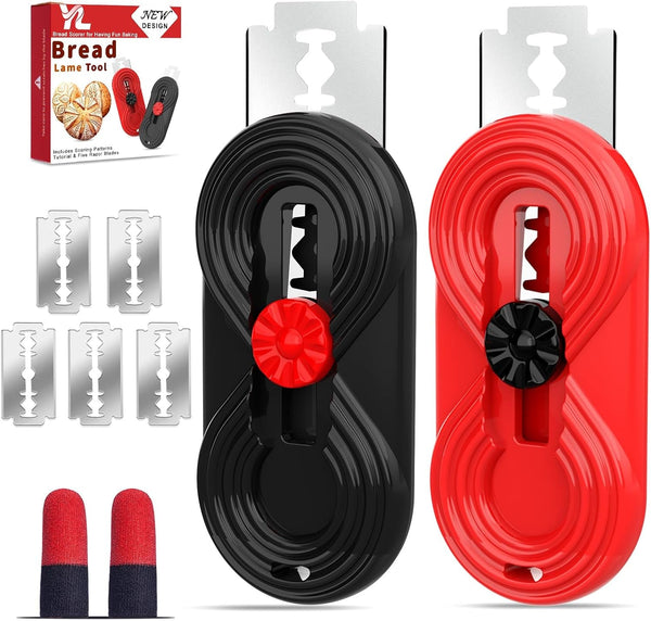 2PCS Sourdough Lame, Upgraded Magnetic Bread Lame with Retractable Anti-Slip Handle, Dough Scoring Tool & Bread Scoring Knife for Sourdough Baking, Includes 5 Razor Blades & 2 Finger1