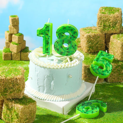 2.76 Inch Number 7 Pixel Birthday Candles, Green Miner Number Candles, Cake Number Candles, Party Celebration, Style Candle3