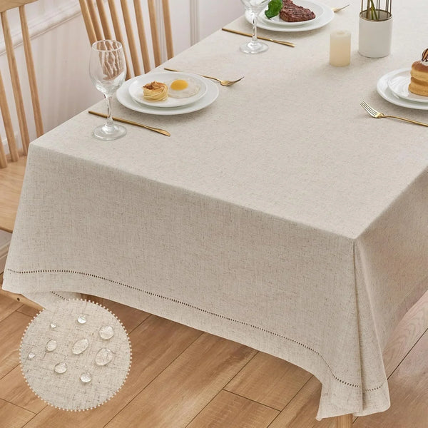 Natural Flax Linen Tablecloth – Undyed Rectangle Hemstitch Table Cover for Kitchen, Dining & Decoration (Neutral, 55" X 86")1