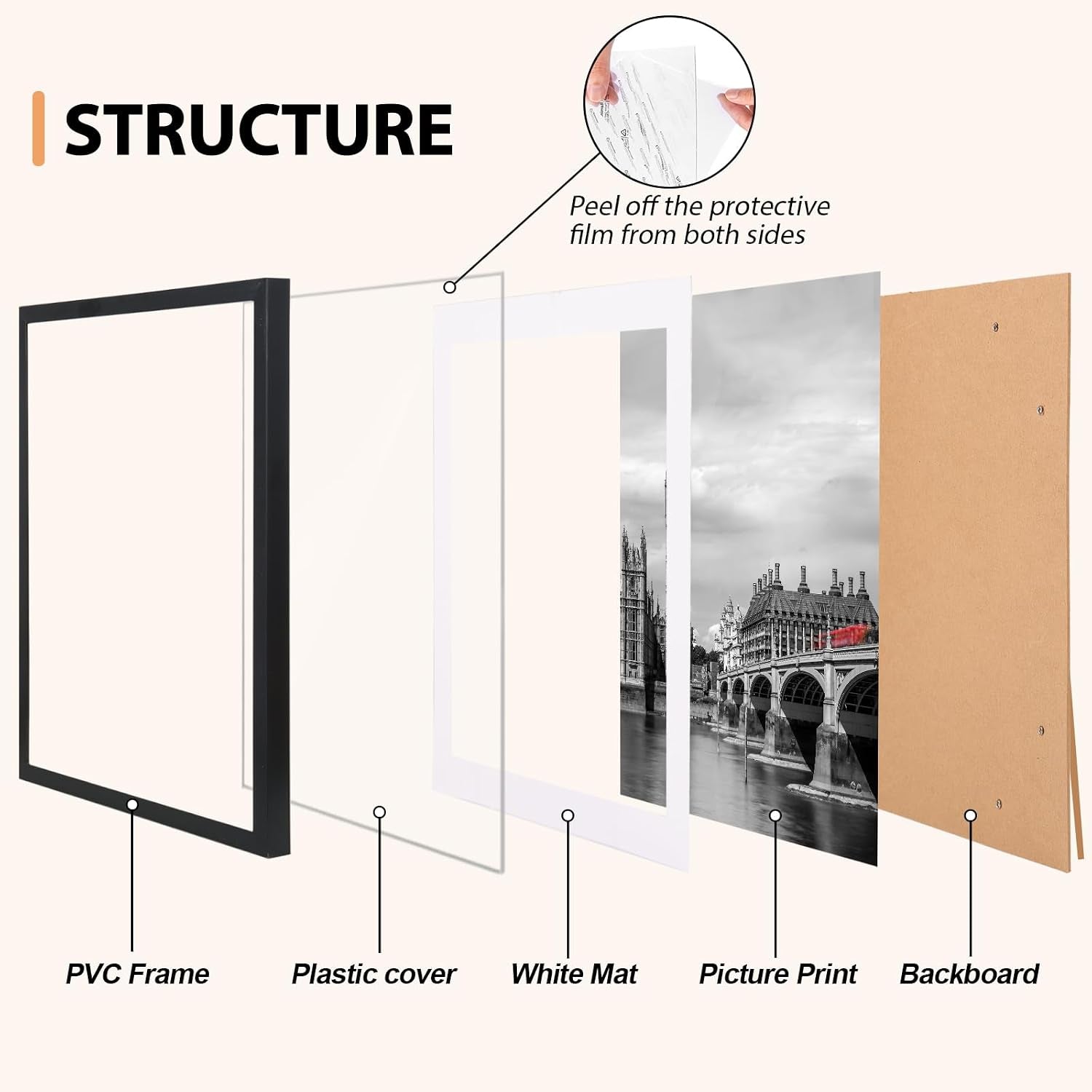 8-5x11-picture-frame-set-of-6-with-plastic-cover-pvc-black