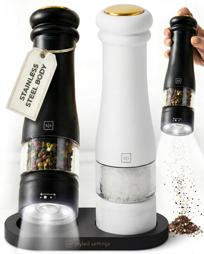 Electric Salt and Pepper Grinder Set, Black & White1