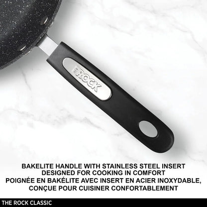 the Rock 12" Jumbo Cooker with Lid, Non-Stick, Oven Safe | Perfect for Family-Size Meals. Stir-Fry and More. Rock.Tec Non-Stick. Forged Aluminum. Glass Lid. Never Warps.3
