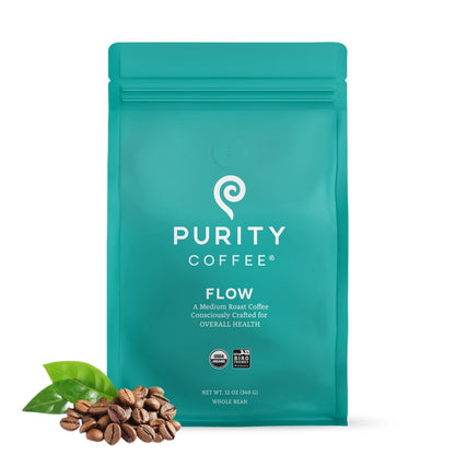 FLOW Original Medium Roast Whole Bean (12Oz Bag) | Specialty-Grade USDA Organic Arabica Blend | Third Party Tested for Mold, Mycotoxins & Pesticides1