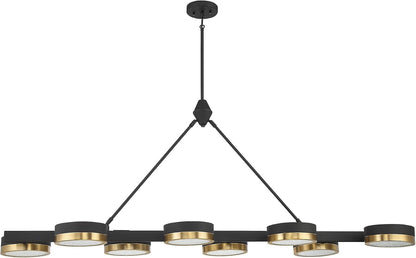 1-1636-8-143 Ashor Modern Crushed Crystal Linear Chandelier, Integrated LED 8-Light 88 Total Watts, 23" H X 60" L, Matte Black with Warm Brass Accents2