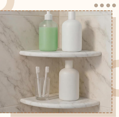 2 Pcs Marble Corner Shower Shelf, White and Gray Patterns5