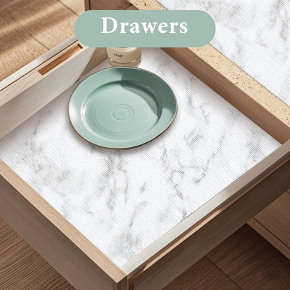 2-Layer Drawer and Shelf Liner for Kitchen Cabinet: 12 in X 20 Ft Non Slip Waterproof Shelf Paper Non Adhesive Refrigerator Liners White Marble Easy Liners for Bathroom with Knife Tape Measure3