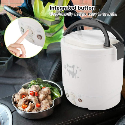 Small Rice Cooker,12V Portable Travel Rice Cooker for Car, Cooking Heating and Keeping Warm Function, Can Be Used as a Electric Lunch Box(White)4