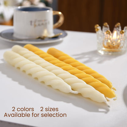 2PCS 7-Inch Pure Beeswax Spiral Taper Candles, Cream White, Dripless7