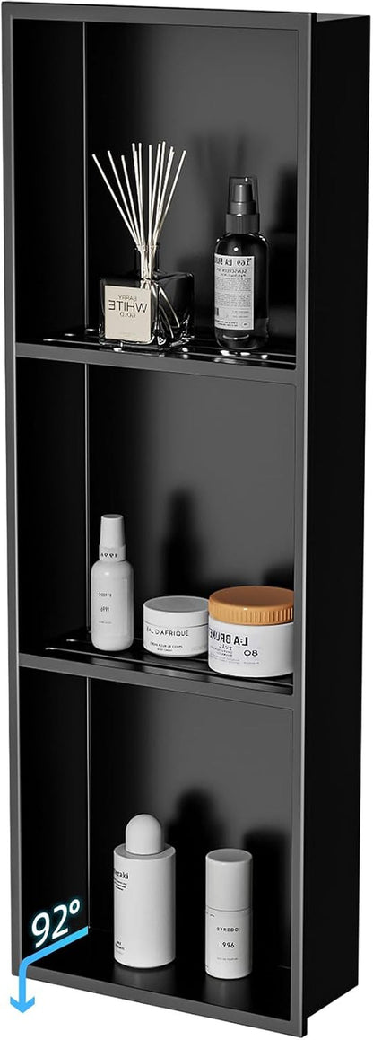 36X12 Inch No Tile Needed Shower Niche - 304 Stainless Steel Niche Shower with 3- Tier Shelves Recessed Wall Niches for Bathroom Storage,Matte Black1