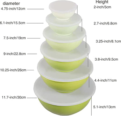 Melamine Mixing Bowls with Lids - 12 Piece Nesting Bowls Set 6 Bowls and 6 Lids, Mixing Bowl Set (Green Ombre)7