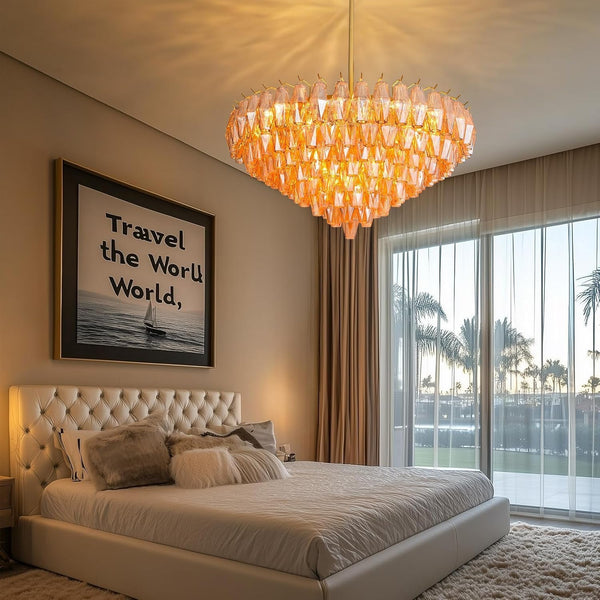 36" Modern round Amber Crystal Chandelier, 8-Tier Large Luxury Brass 20-Light Chandelier for Dining Room, High Ceiling Foyer & Staircase, Warm Golden Glow for Cozy Winter Nights9
