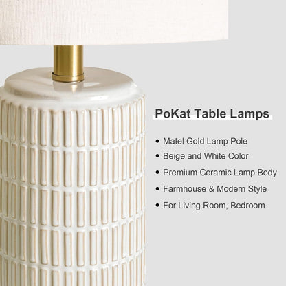 Ceramic Table Lamps Set of 2 for Bedroom Living Room, 21.5'' White2