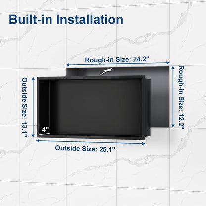 Stainless Steel Shower Niche Matte Black 24"X12" No Tile Needed3