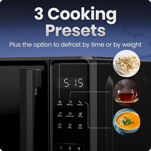 Countertop Microwave Oven 0.7 Cu. Ft., 700 Watts with 10 Power Levels, 6 Cooking Presets with One-Touch Express Cook, Eco Mode, Child Safety Lock, & Mute Button - Black3