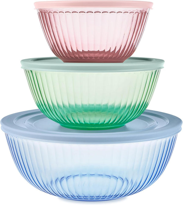 Colors (3-Pack) Sculpted Tinted Glass Mixing Bowls with Plastic Lids1