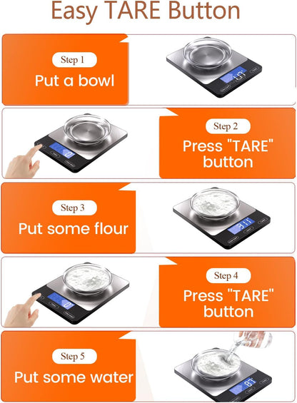 Food Scale -33Lb Digital Kitchen Scale for Food Ounces Grams Rechargeable | 304 Stainless Steel,Batteries and Type-C Charging | Perfect for Meal Prep, Cooking, and Baking, Black7