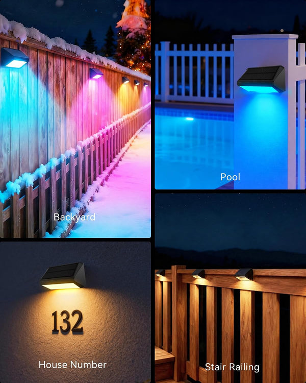 Solar Fence Lights Outdoor, 12 Pack Fence Lights Solar Powered RGB8