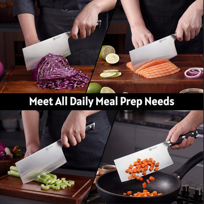 Cleaver Knife 7 Inch, Razor Sharp Chinese Chef Knife Dishwasher Safe, German High Carbon Steel Vegetable Cleaver with G10 Handle, Meat Slicing Slicer, Daily Meal Prep for Home and Restaurant3