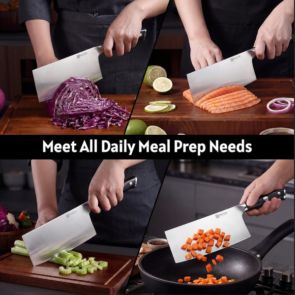 Cleaver Knife 7 Inch, Razor Sharp Chinese Chef Knife Dishwasher Safe, German High Carbon Steel Vegetable Cleaver with G10 Handle, Meat Slicing Slicer, Daily Meal Prep for Home and Restaurant3