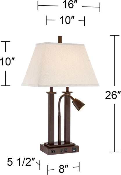 Deacon 26" Tall Desk Lamp Gooseneck USB and Outlet Bronze Brown LED Modern4