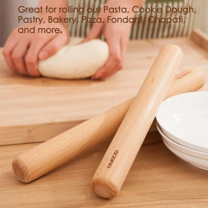 Wood Rolling Pin, Small - Dough Roller for Pasta, Cookies, Pie, Pizza, Chapati, Fondant, Rolling Pins for Baking, Bread Making Tools and Supplies - 11 X 1.38 Inches5