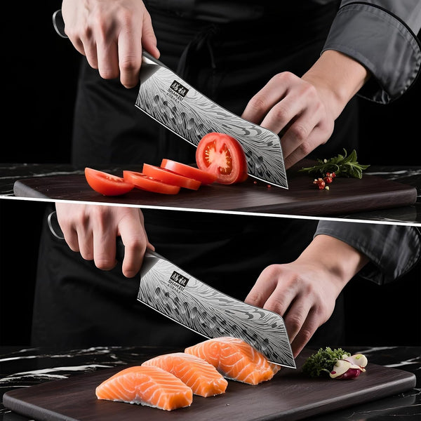 7 Inch Chef Knife in Powder Steel, Ultra Sharp Japanese Santoku Knife, High Carbon Professional Kitchen Knives with Ergonomic Pakkawood Handle, Utility Knives for Meat and Vegetable6