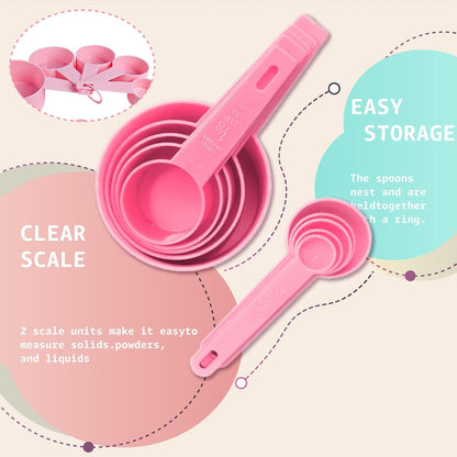 10Pcs Measuring Cups and Spoons Set, Bpa-Free Plastic Kitchen Baking Tools with Engraved Markings, Stackable Design for Dry & Liquid Ingredients (Pink)4