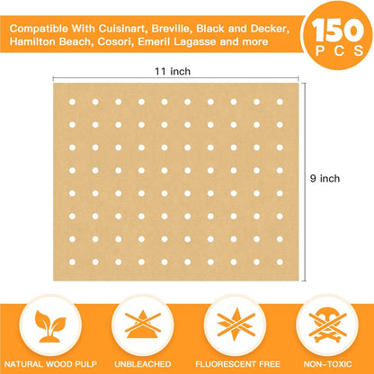 Air Fryer Disposable Parchment Paper Liners: 150Pcs Airfryer Liners 9X11 Inch Perforated Rectangular Paper Sheets Basket Liner Accessories for Toaster Oven Xl Air Fryer2