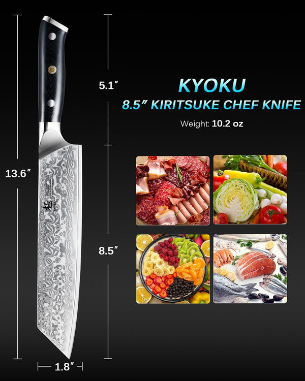 8.5“ Damascus Kiritsuke Chef Knife,Upgraded Multipurpose Chef Knife with Silver Ion for Meat Vegetable Cutting, Ultra Sharp Japanese VG10 Stainless Steel Kitchen Knife for Professional Home Chef9