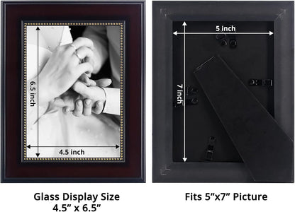 5X7 Picture Frames, Real Glass, Display Photos for Wall or Tabletop, Mahogany with Gold Beads, 2-Pack3