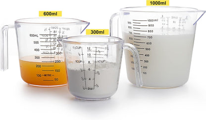 Measuring Cups Set, Liquid Measuring Cups for 3 for Kitchen | BPA Free Plastic Set with Spout Multiple Measurement Scales, Cup, Ml and Oz, (Clear)3