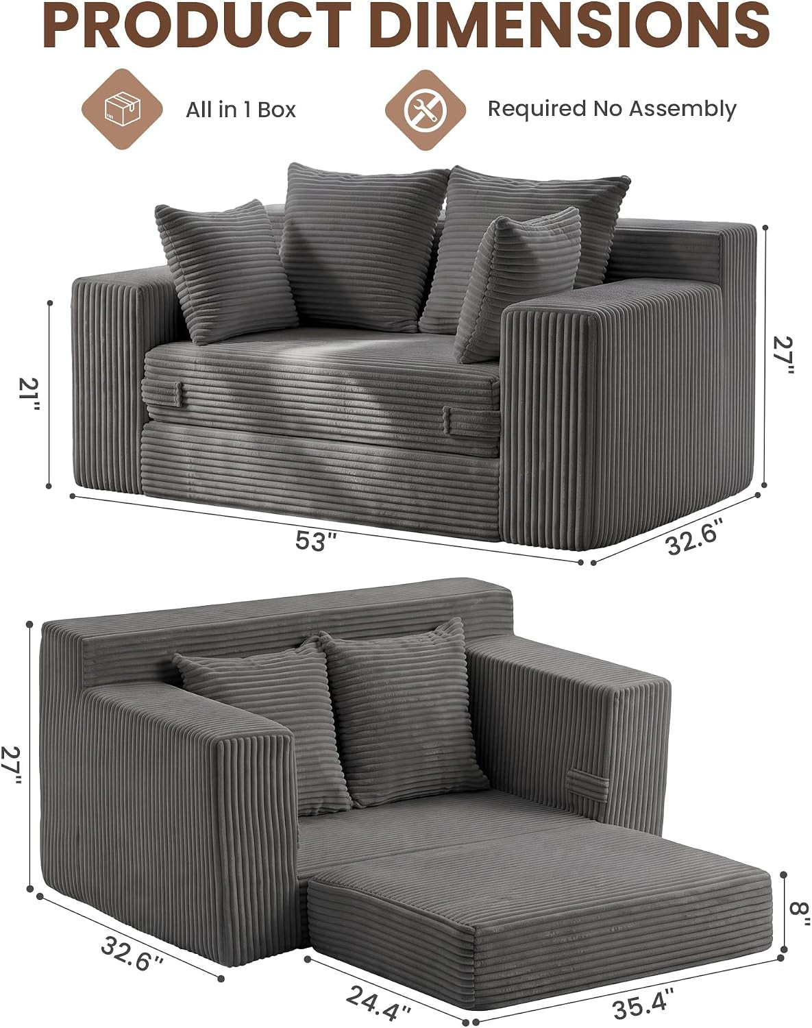 boneless-mini-couch-53-inch-3-in-1-gray-boneless-couches-covertible-sofa-bed-with-4-pillows-small-couches-for-living-room-bedroom-small-space