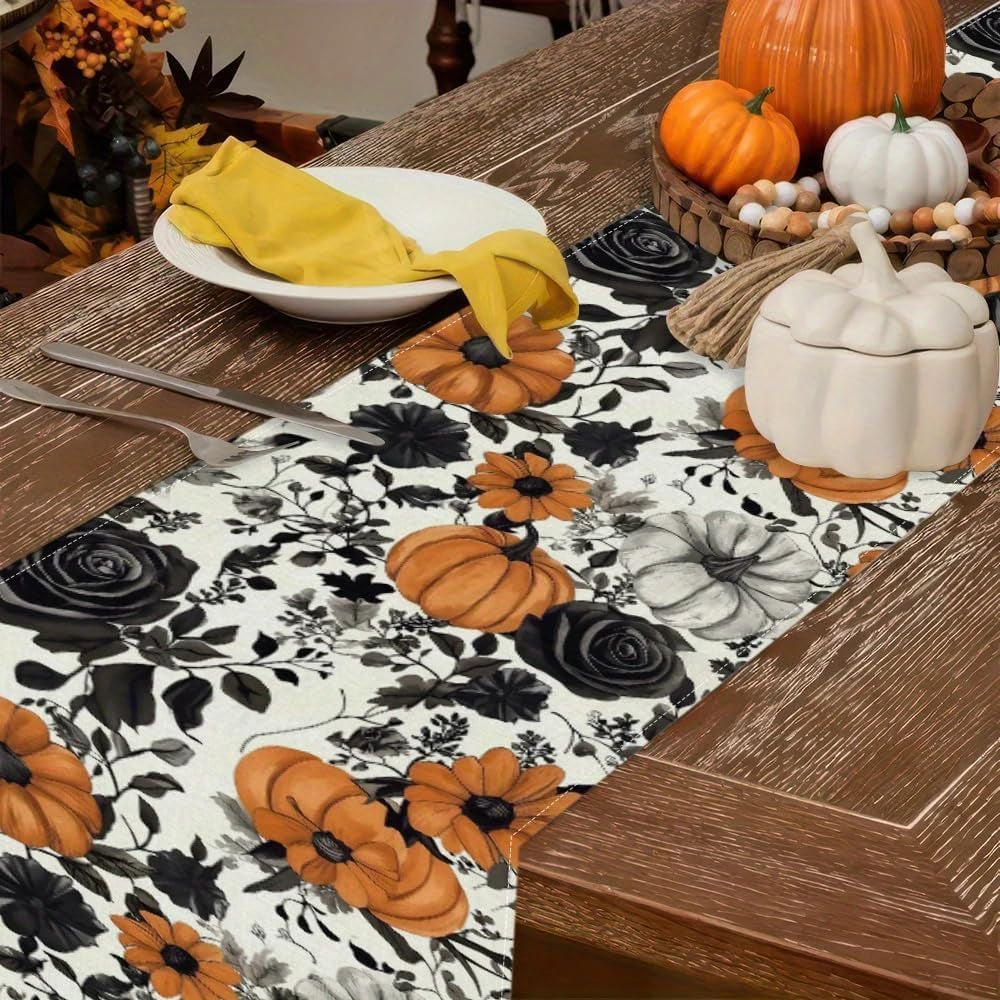 halloween-black-rose-pumpkin-table-runner-13x90-inch-linen-flower-thanksgiving-table-decor-for-holiday-party-dinning-kitchen-decoration