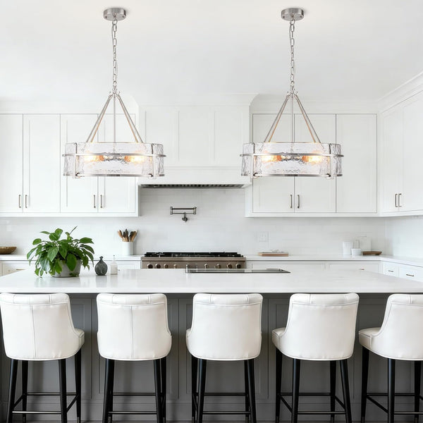 20.47" Modern Glass Chandelier for Dining Room, Brushed Nickel Textured2