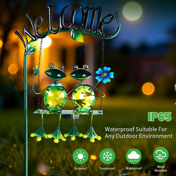 Solar Lights Outdoor Waterproof, Frog Swing Garden Decor, Frog Decorative Stake with Welcome Sign Landscape Patio Yard Gifts for Women Mom (48 Inch)4