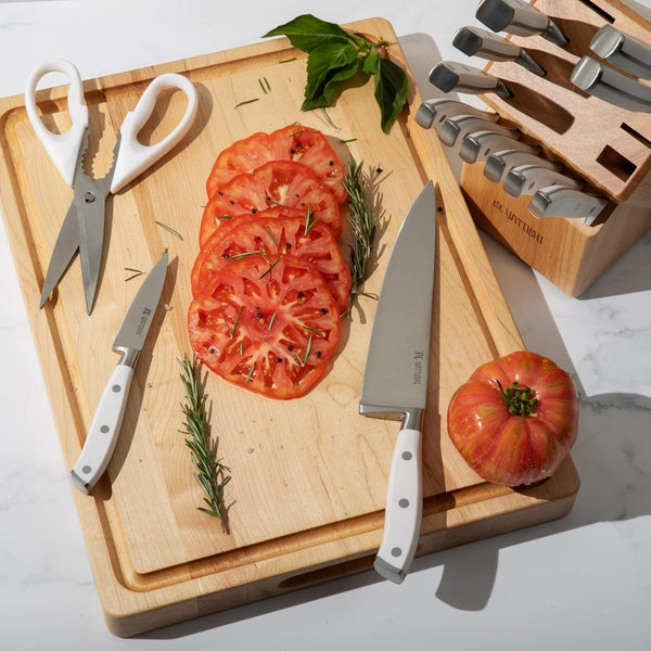 Yatoshi 15 Piece White Knife Block Set - Pro Kitchen Knife Set Ultra Sharp High Carbon Stainless Steel with Ergonomic Handle6