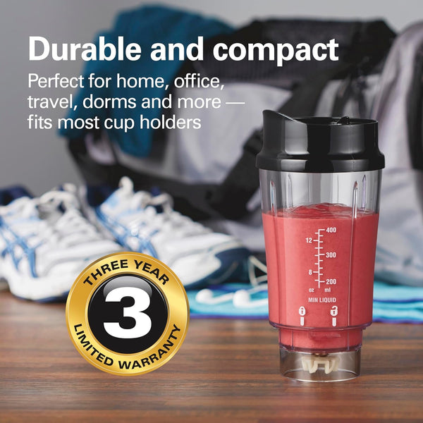 Portable Blender for Smoothies with 14 Oz. Travel Jar | BPA Free Jar & Lid | Durable Stainless Steel Blades | 300 Watts Peak Power | Personal Smoothie Blender | Black | 51101AG5