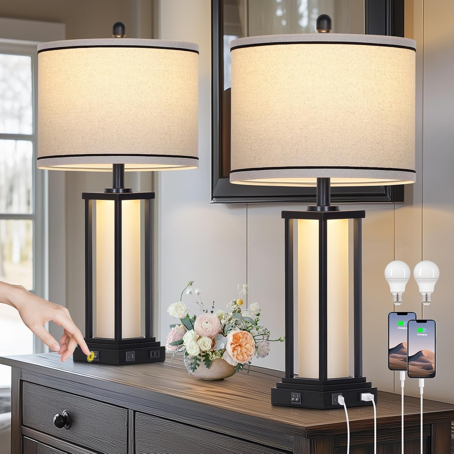 27-tall-vintage-table-lamp-set-of-2-with-usb-c-a-outlet-black-industrial-end-table-lamp-for-living-room-farmhouse-rustic-bedside-lamps-with-frosted-glass-night-light-for-bedroom-nightstand-black