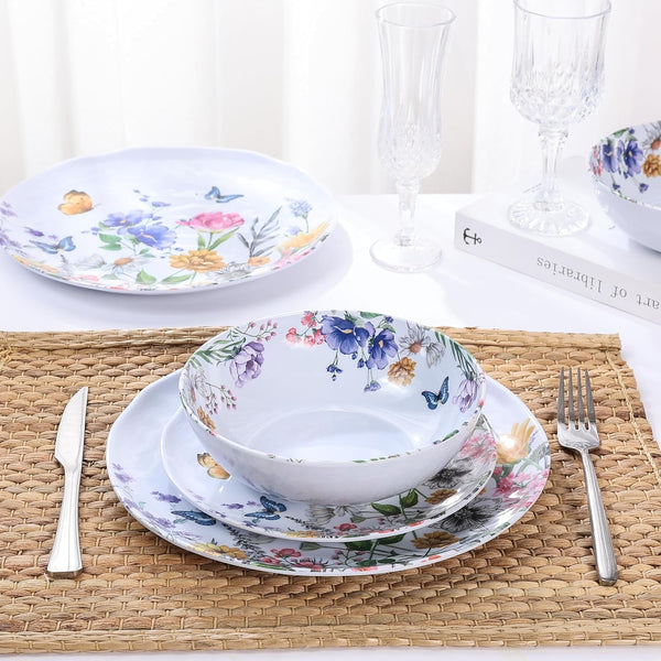 12-Piece Melamine Dinnerware Sets - Plates and Bowls Sets Floral6