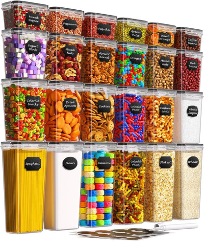 Airtight Food Storage Containers with Lids, 24 PCS Kitchen and Pantry Organization Canisters, Bpa-Free, Pvc-Free, Food-Grade Plastic Leak-Proof Jars for Cereal, Flour, Sugar, Extra 24 Labels & Marker1