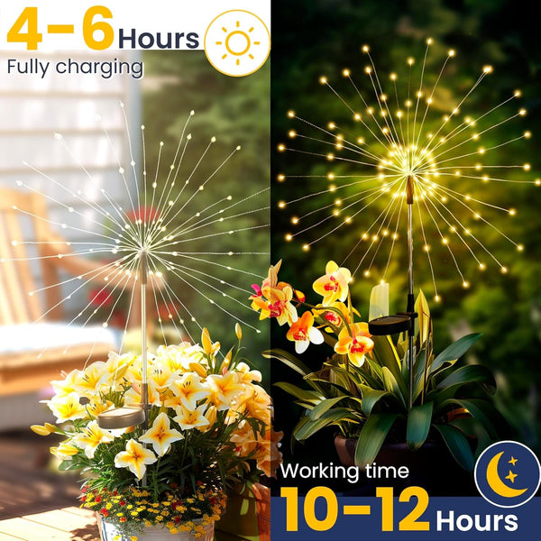 2 Pack Solar Firework Lights Outdoor, Garden Decor, Warm White6