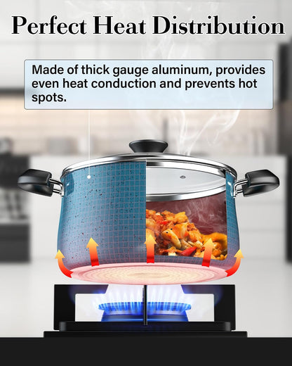 Professional Pots and Pans Nonstick Cookware Set, Belly Shape Kitchen Cooking Set with Frying Pans and Saucepans, Induction Compatible, 10-Piece, Turquoise5