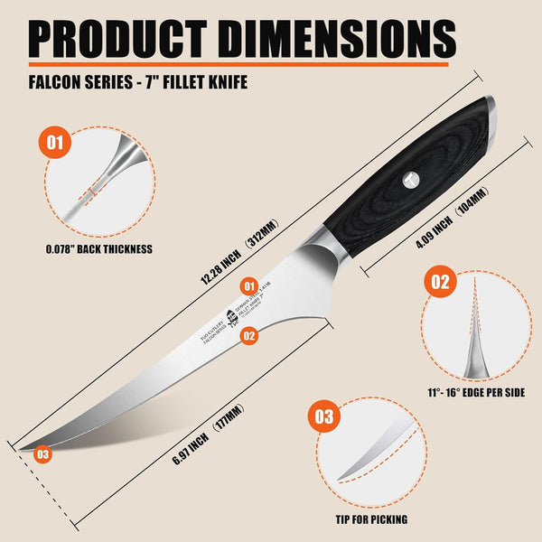 Falcon Series 7-Inch Fillet Knife, Flexible German Steel Blade3